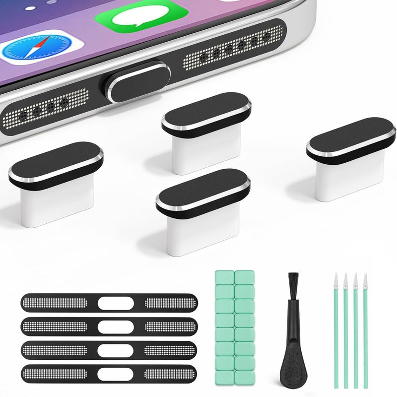 joremx Store USB C Dust Plug & Speaker Dust Mesh, 4 Pack Type C Charging Port Covers for iPhone 17/17 Pro/16/16 Plus/16 Pro/16 Pro Max/15/15 Pro Max, Anti-Dust Phone Accessories (Black) - Image 1